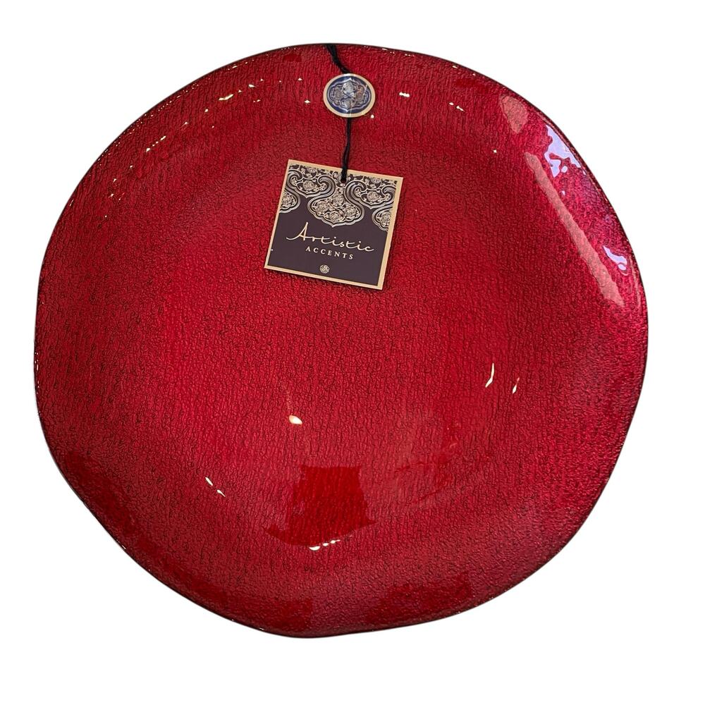 Artistic Accents Red Turkish Glass Charger Plate 13in Christmas Holiday New